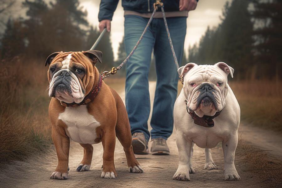 Regular walks with bulldogs.